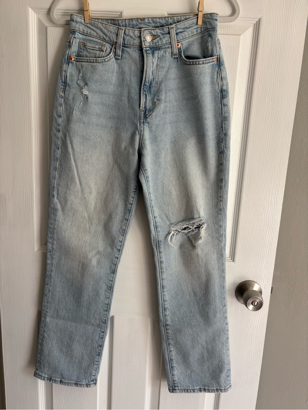 Women's Light Blue Straight Leg Distressed Jeans
